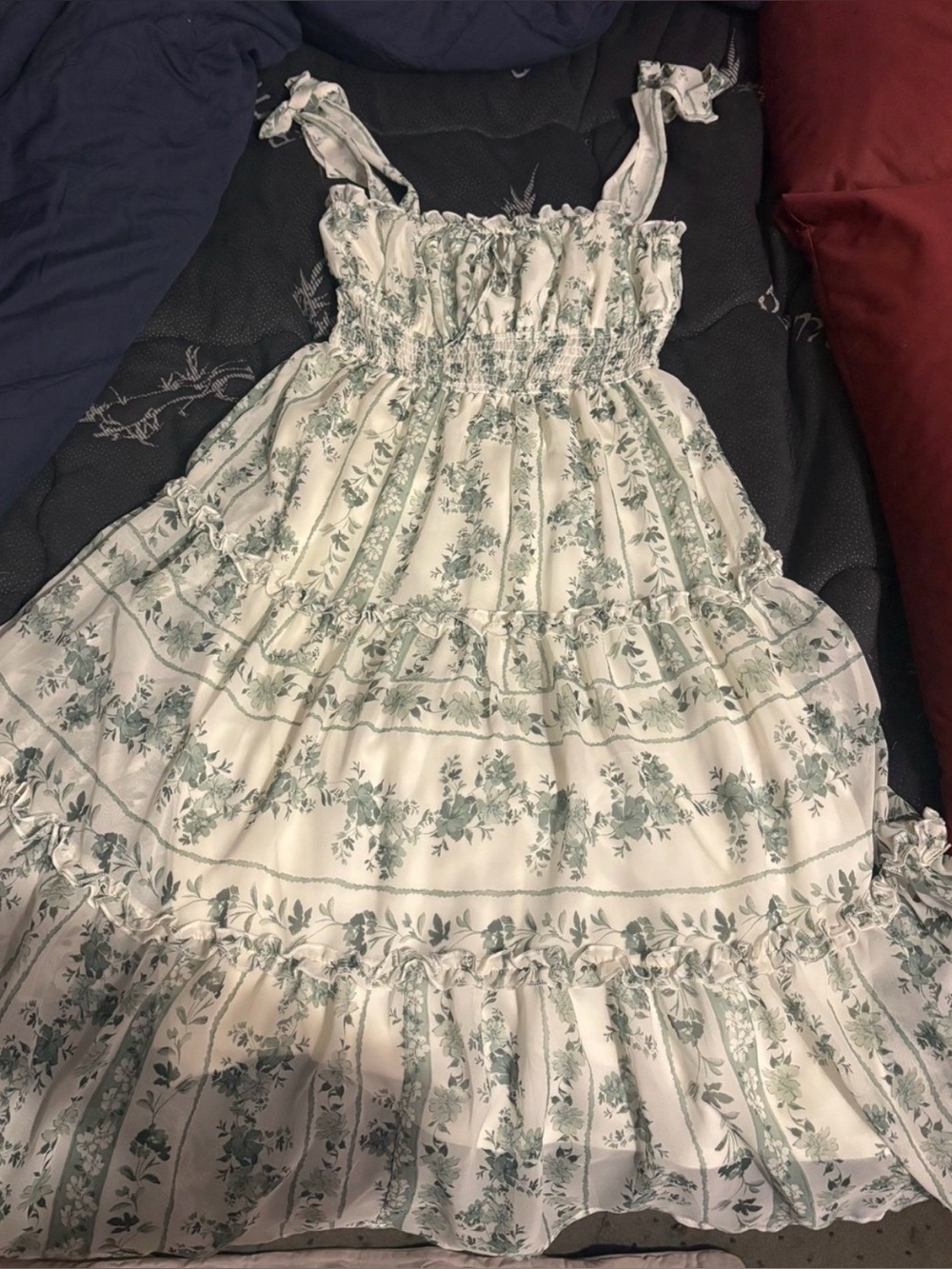 Trixxi Green and White Floral Long Dress